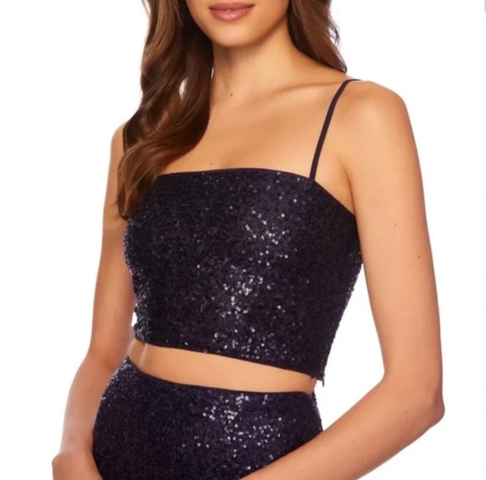 NEW Susana Monaco Sequin String Crop Top Thunder Blue Medium